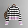 Women's striped long sleeved round neck knitted sweater top for women - Jess Deals