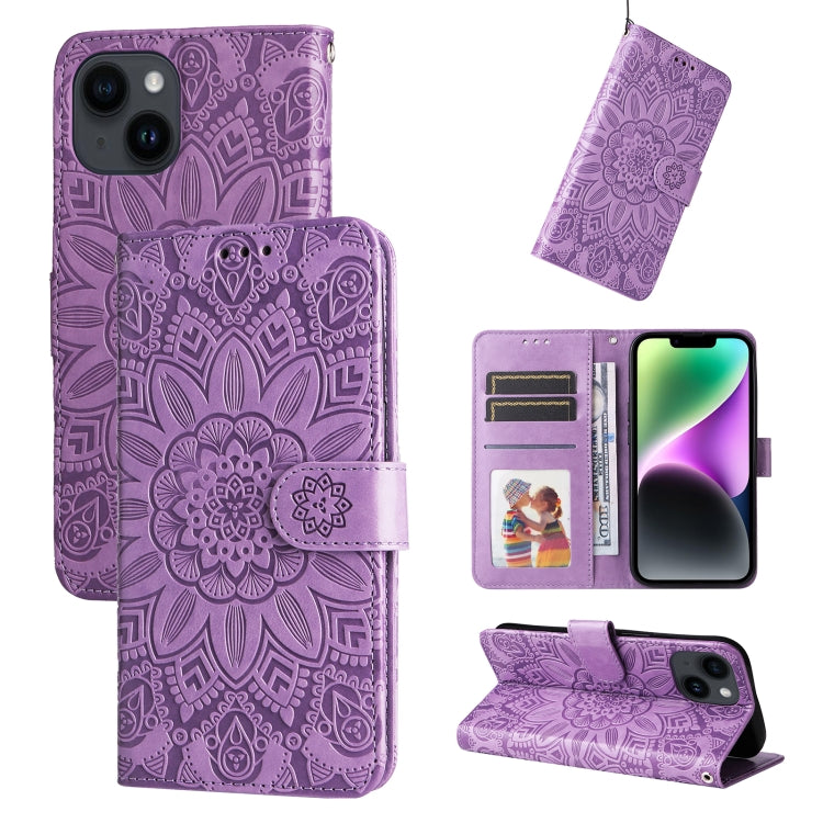 Embossed Sunflower Leather Phone Case, For iPhone 16, For iPhone 15 Pro Max, For iPhone 15 Pro, For iPhone 15 Plus