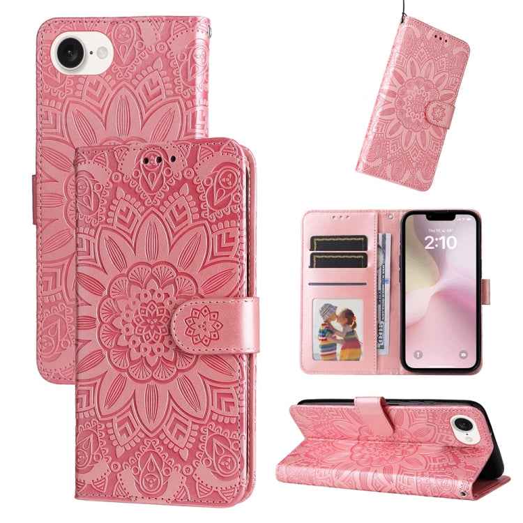 Embossed Sunflower Leather Phone Case, For iPhone 16e, For iPhone 16 Pro Max, For iPhone 16 Pro, For iPhone 16 Plus