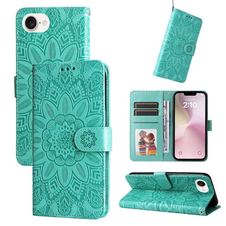 Embossed Sunflower Leather Phone Case, For iPhone 16e, For iPhone 16 Pro Max, For iPhone 16 Pro, For iPhone 16 Plus