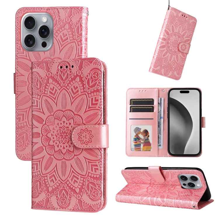 Embossed Sunflower Leather Phone Case, For iPhone 16e, For iPhone 16 Pro Max, For iPhone 16 Pro, For iPhone 16 Plus