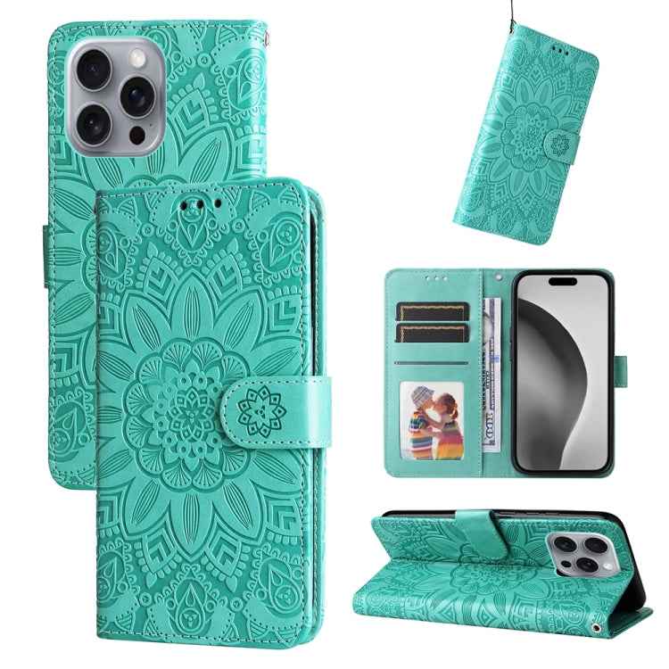 Embossed Sunflower Leather Phone Case, For iPhone 16e, For iPhone 16 Pro Max, For iPhone 16 Pro, For iPhone 16 Plus