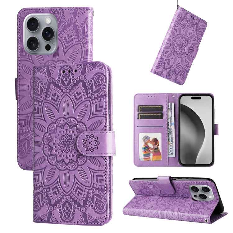 Embossed Sunflower Leather Phone Case, For iPhone 16e, For iPhone 16 Pro Max, For iPhone 16 Pro, For iPhone 16 Plus