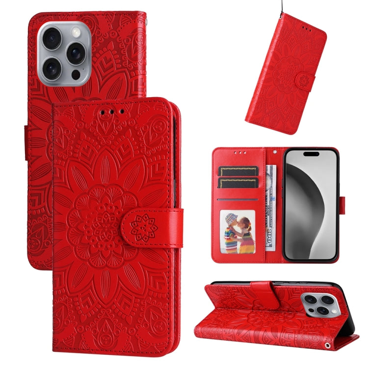 Embossed Sunflower Leather Phone Case, For iPhone 16e, For iPhone 16 Pro Max, For iPhone 16 Pro, For iPhone 16 Plus
