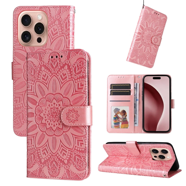 Embossed Sunflower Leather Phone Case, For iPhone 16e, For iPhone 16 Pro Max, For iPhone 16 Pro, For iPhone 16 Plus