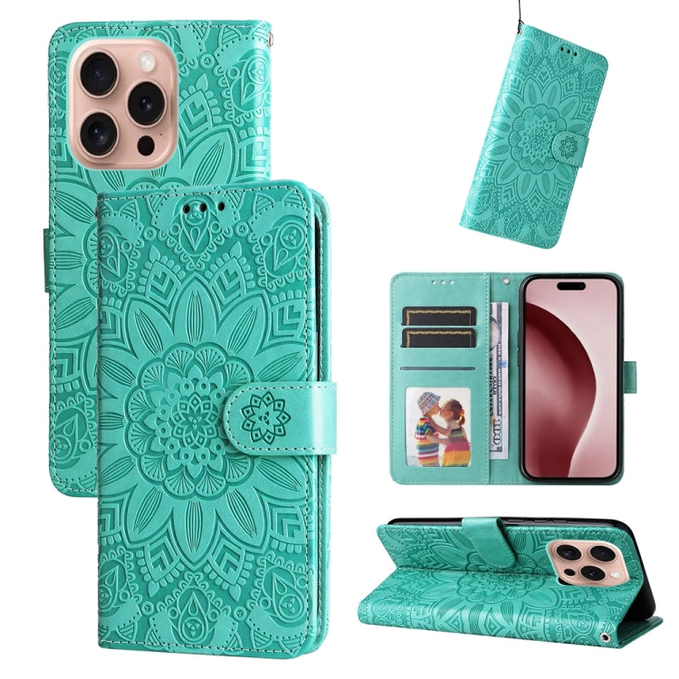 Embossed Sunflower Leather Phone Case, For iPhone 16e, For iPhone 16 Pro Max, For iPhone 16 Pro, For iPhone 16 Plus