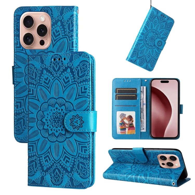 Embossed Sunflower Leather Phone Case, For iPhone 16e, For iPhone 16 Pro Max, For iPhone 16 Pro, For iPhone 16 Plus