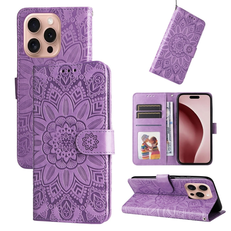 Embossed Sunflower Leather Phone Case, For iPhone 16e, For iPhone 16 Pro Max, For iPhone 16 Pro, For iPhone 16 Plus