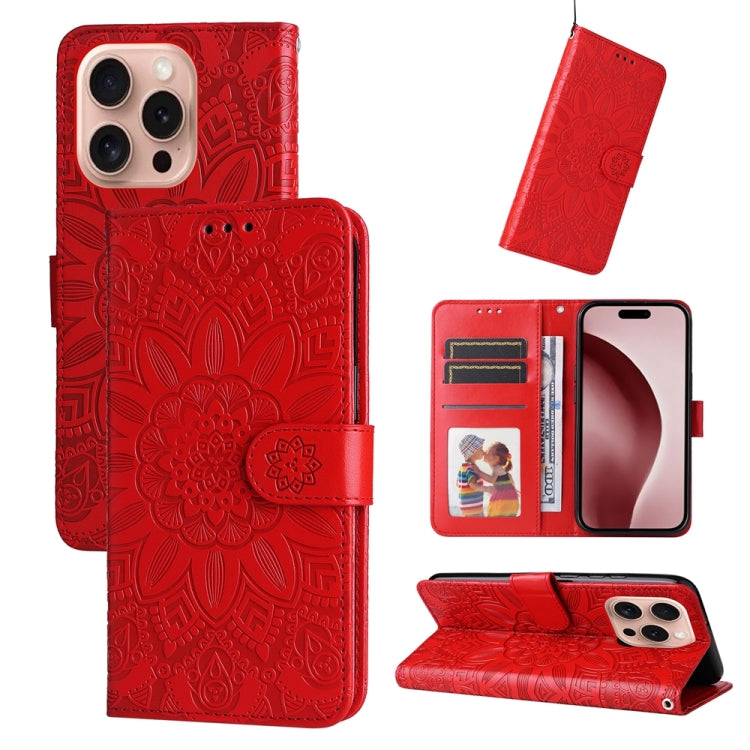 Embossed Sunflower Leather Phone Case, For iPhone 16e, For iPhone 16 Pro Max, For iPhone 16 Pro, For iPhone 16 Plus