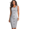 Nice-forever Summer Women Fashion Solid Color with Button Elegant Work Dresses Formal Business Vintage Bodycon Slim Dress B645
