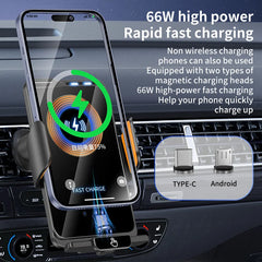 Smart Sensing 66W Fast Wireless Charging Stand Magnetic Suction 360 Rotation Wireless Car Mount