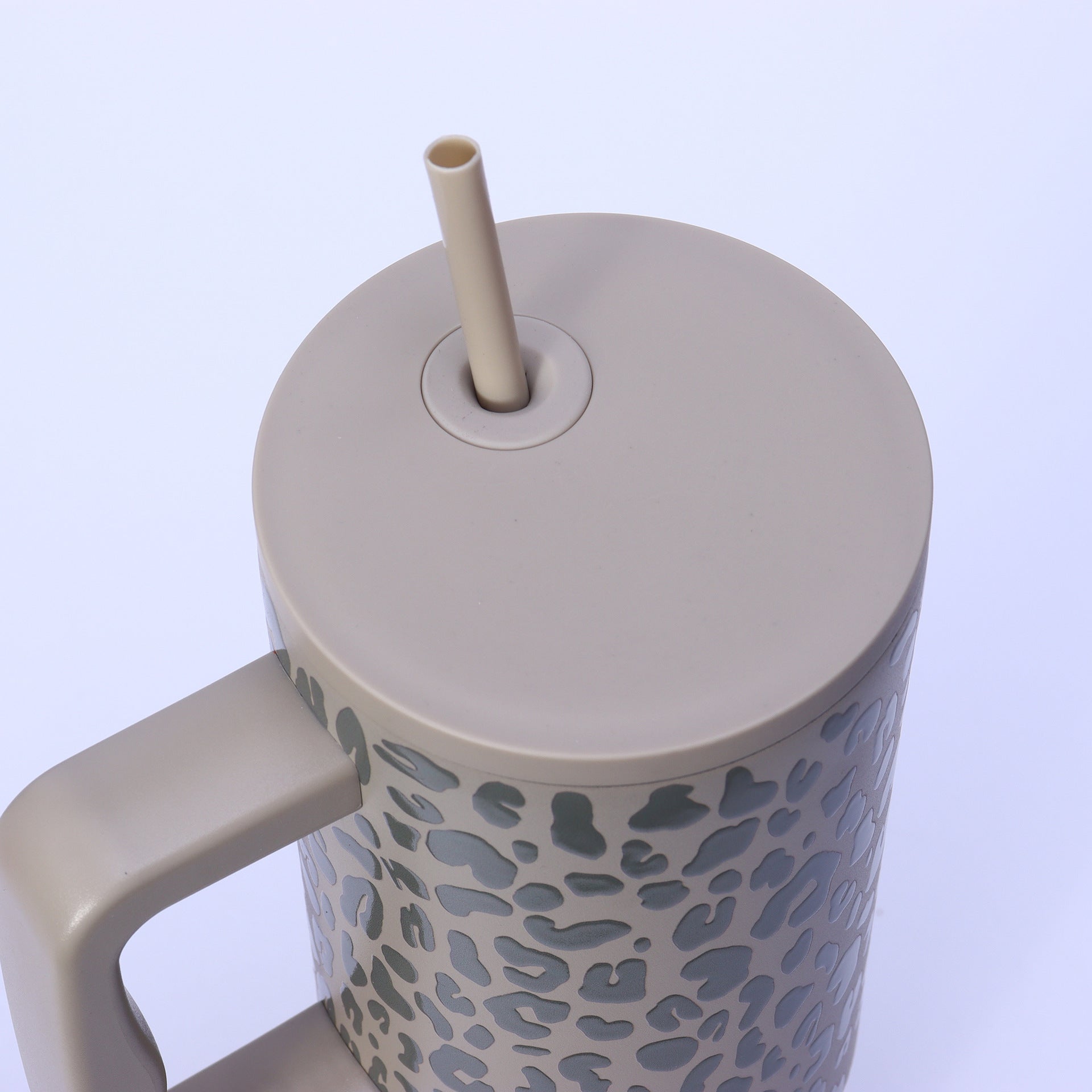 40oz Handle Leopard Print Cup 304 Stainless Steel Thermos Cup Portable Straw Car Cup Large Capacity Ice Cup