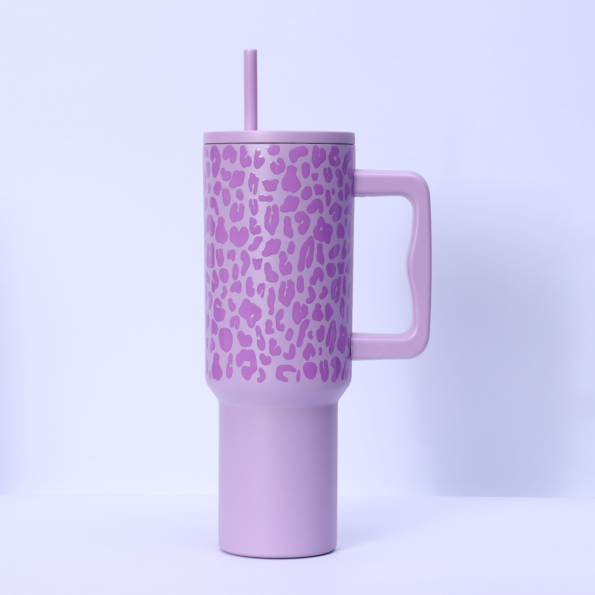 40oz Handle Leopard Print Cup 304 Stainless Steel Thermos Cup Portable Straw Car Cup Large Capacity Ice Cup