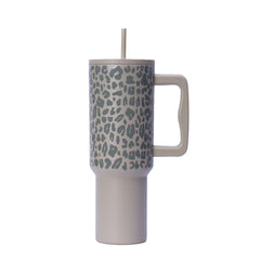40oz Handle Leopard Print Cup 304 Stainless Steel Thermos Cup Portable Straw Car Cup Large Capacity Ice Cup