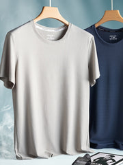 Silk Quick-Drying Middle-Aged round Neck Short-Sleeved T-shirt