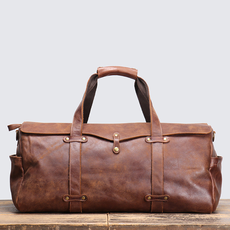 European And American Retro Men's Matte Leather Handbag Travel Bag Women's Real Leather Shoulder Messenger Bag Large Capacity Luggage Bag