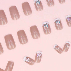 Medium-length French European And American Butterfly Fairy Dream Girl Fashion False Nail Stickers Finished Product24 Pieces Can Be Mixed Batch