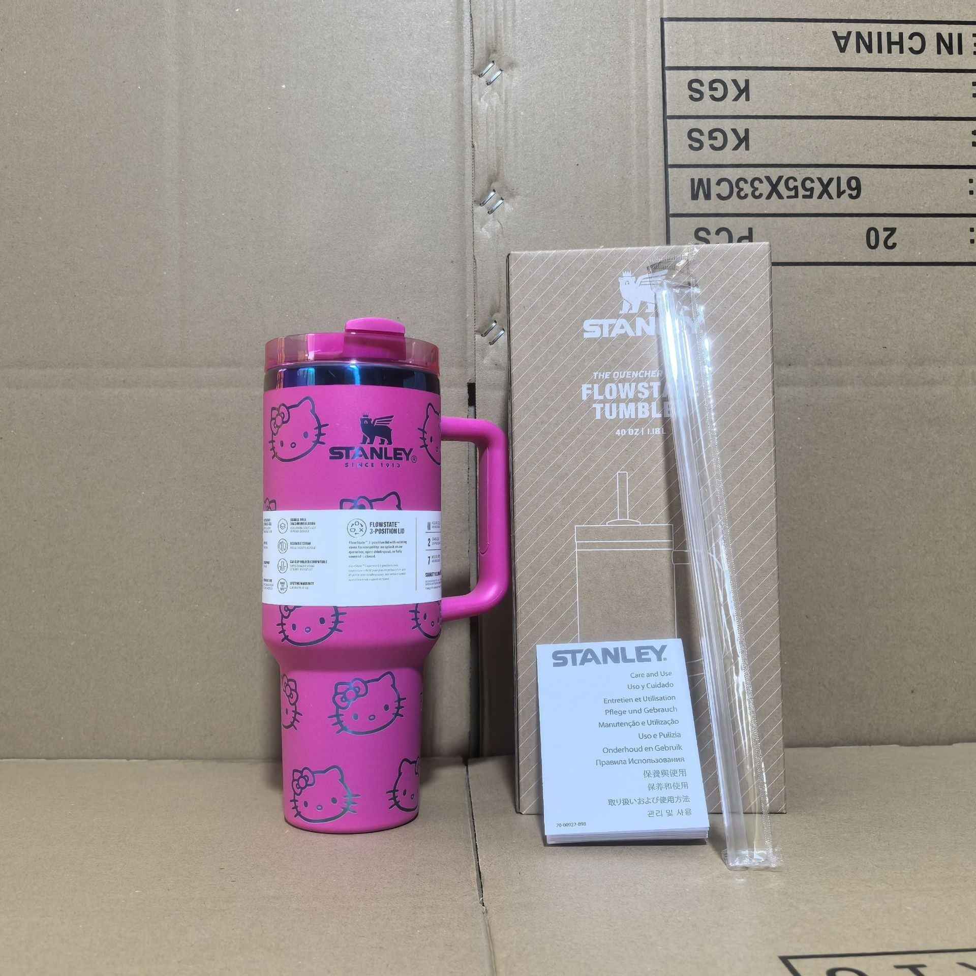 In Stock 40oz Laser KT Cat Stanley Handle Cup Stanley Ice Bully Car Cup 304 Stainless Steel Thermos Cup