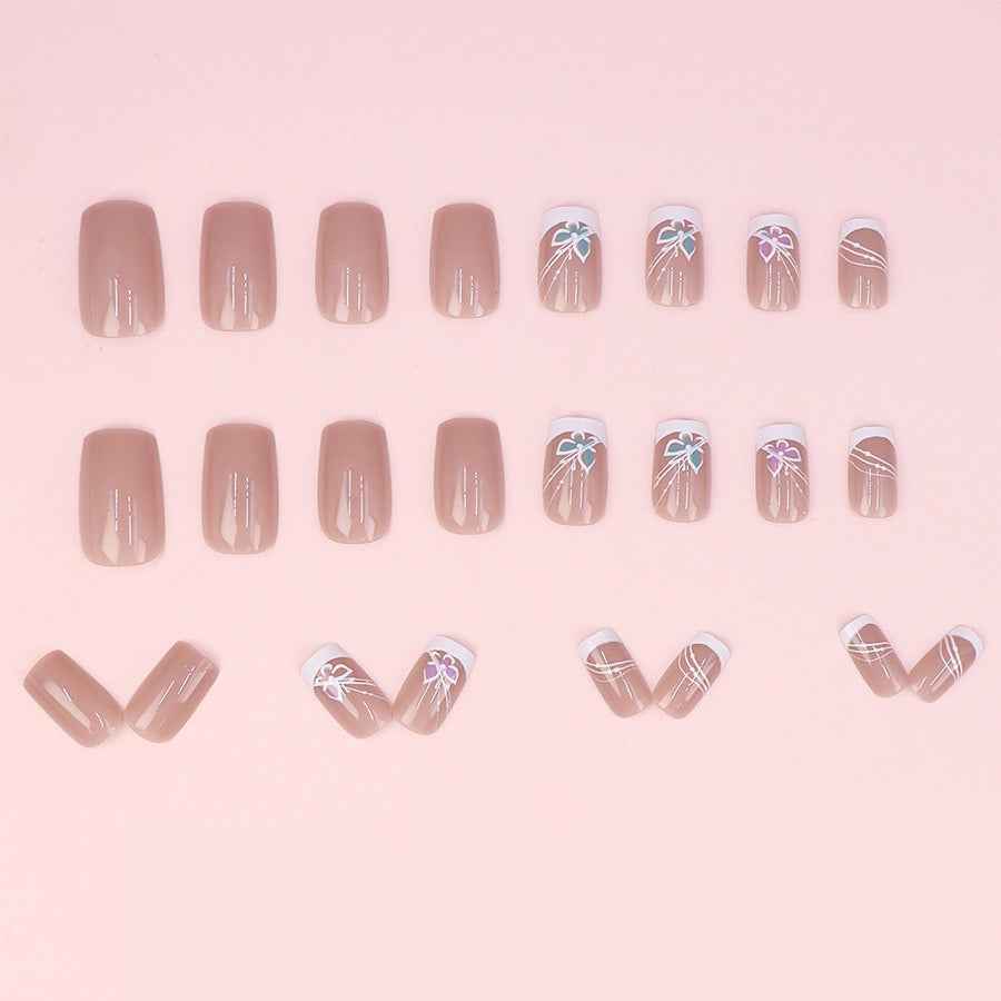 Medium-length French European And American Butterfly Fairy Dream Girl Fashion False Nail Stickers Finished Product24 Pieces Can Be Mixed Batch