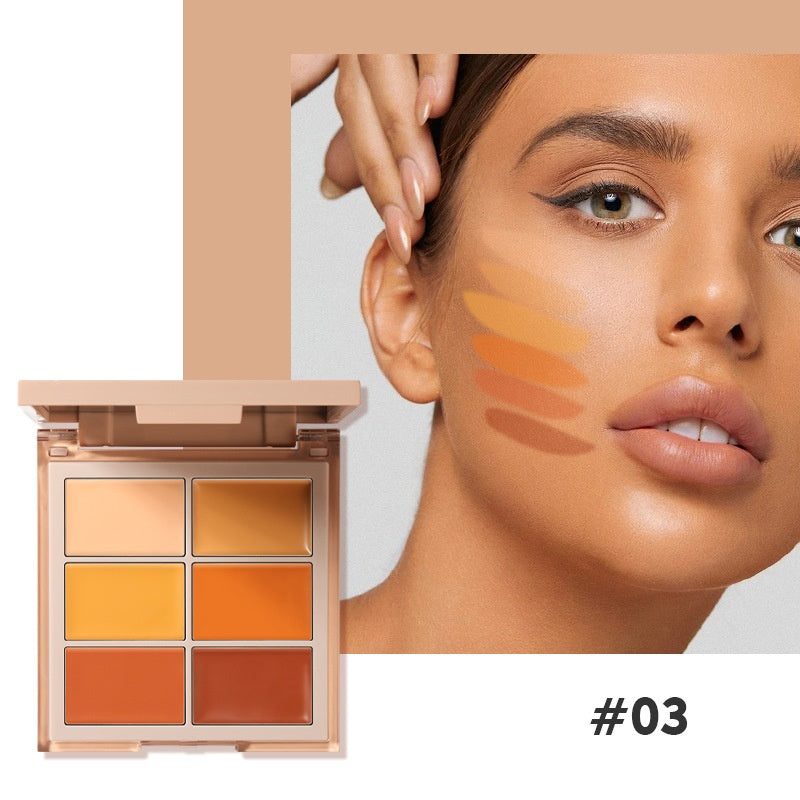 Six-color Concealer Palette Natural Non-stick Powder Repair Shadow Cream Brightening Highlight Concealer