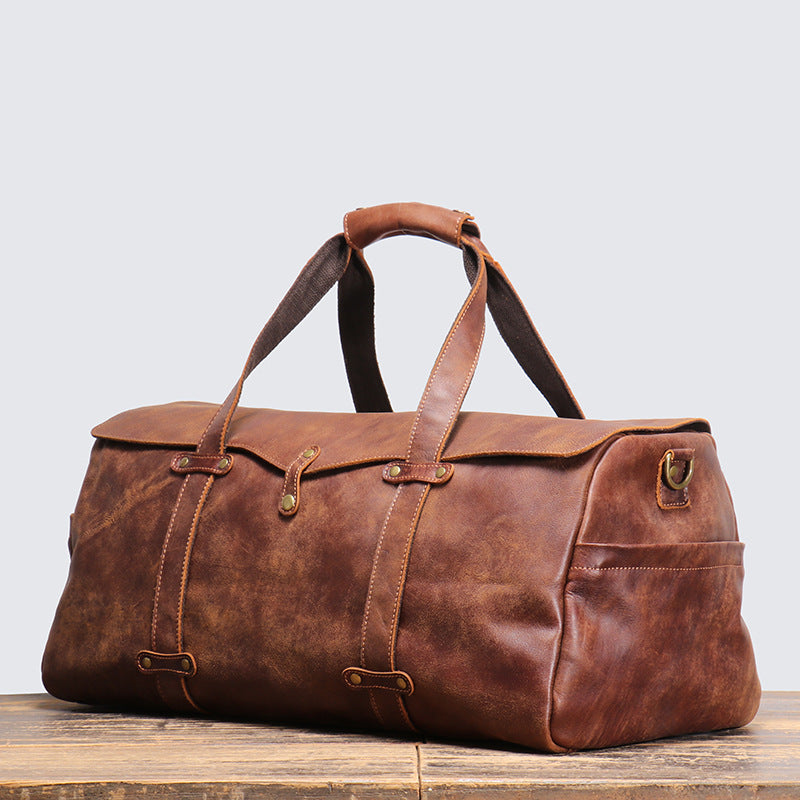 European And American Retro Men's Matte Leather Handbag Travel Bag Women's Real Leather Shoulder Messenger Bag Large Capacity Luggage Bag