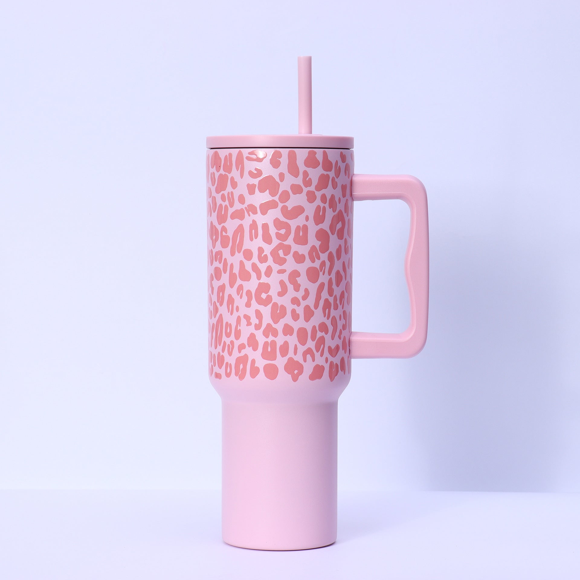 40oz Handle Leopard Print Cup 304 Stainless Steel Thermos Cup Portable Straw Car Cup Large Capacity Ice Cup