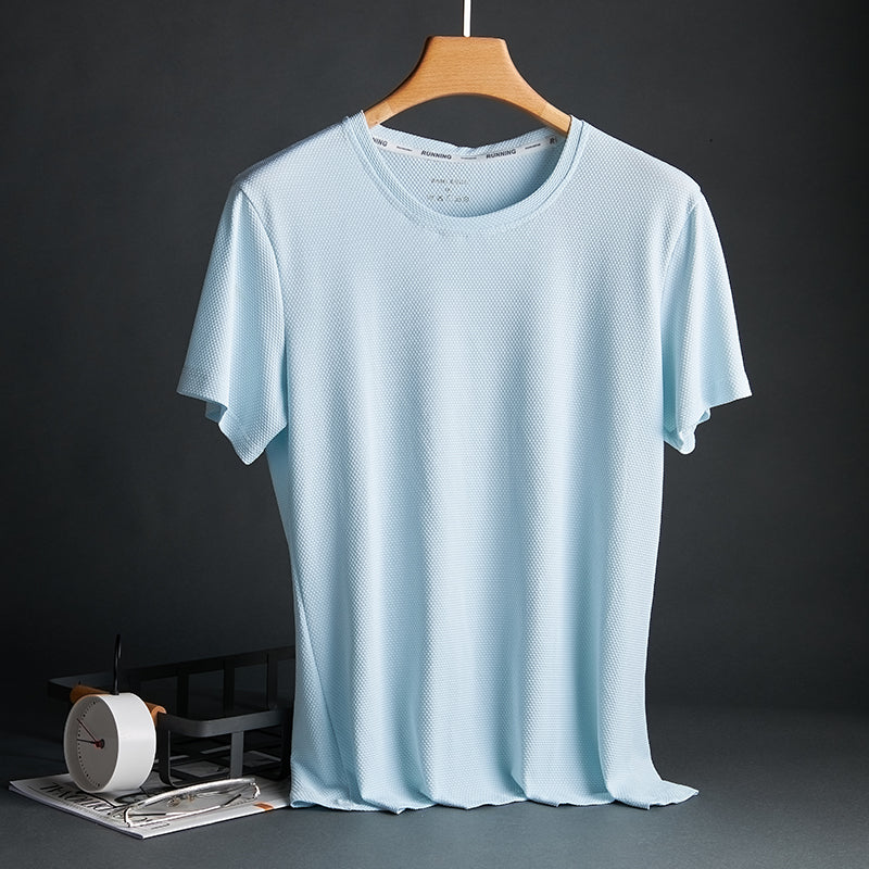 Silk Quick-Drying Middle-Aged round Neck Short-Sleeved T-shirt