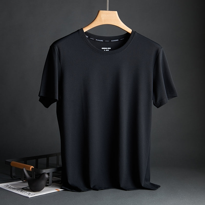 Silk Quick-Drying Middle-Aged round Neck Short-Sleeved T-shirt