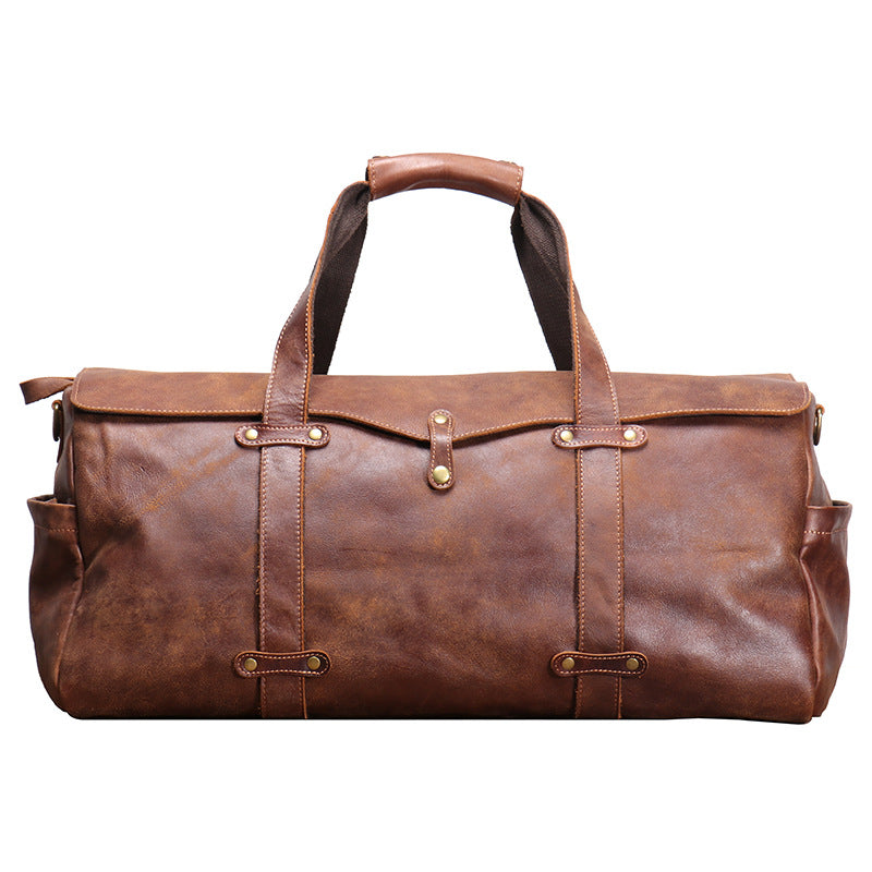 European And American Retro Men's Matte Leather Handbag Travel Bag Women's Real Leather Shoulder Messenger Bag Large Capacity Luggage Bag