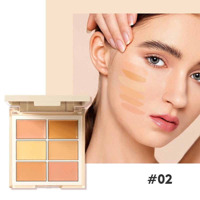 Six-color Concealer Palette Natural Non-stick Powder Repair Shadow Cream Brightening Highlight Concealer