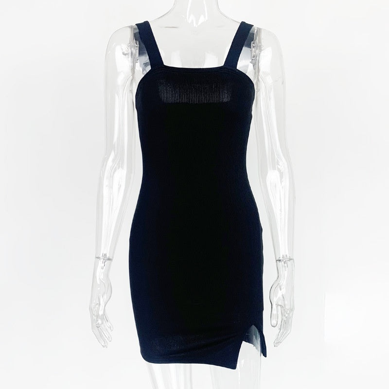 Summer Arrivals European And American Women's Simple Slim Suspender Skirt Sexy Slit Backless Dress