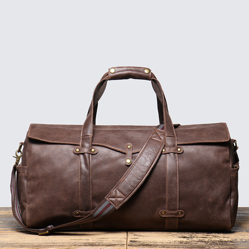 European And American Retro Men's Matte Leather Handbag Travel Bag Women's Real Leather Shoulder Messenger Bag Large Capacity Luggage Bag