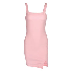 Summer Arrivals European And American Women's Simple Slim Suspender Skirt Sexy Slit Backless Dress