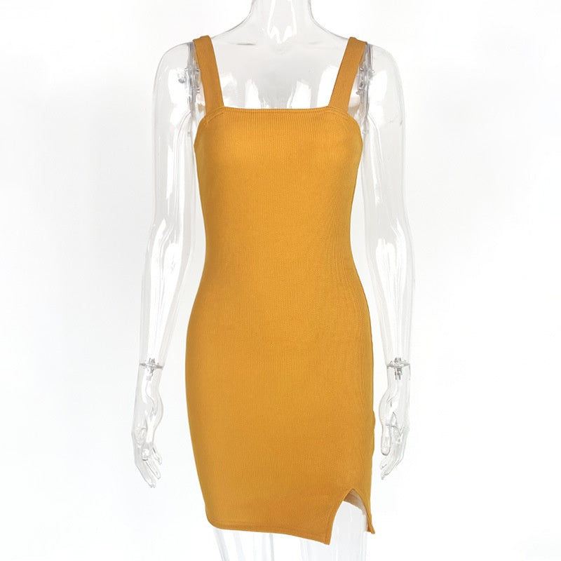 Summer Arrivals European And American Women's Simple Slim Suspender Skirt Sexy Slit Backless Dress
