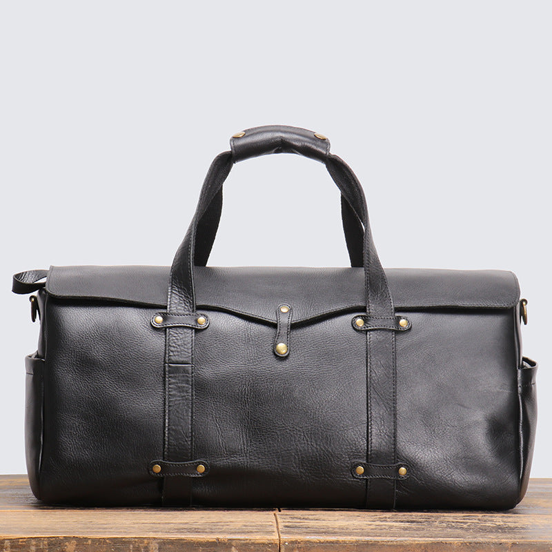 European And American Retro Men's Matte Leather Handbag Travel Bag Women's Real Leather Shoulder Messenger Bag Large Capacity Luggage Bag
