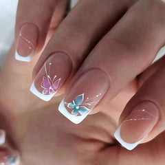 Medium-length French European And American Butterfly Fairy Dream Girl Fashion False Nail Stickers Finished Product24 Pieces Can Be Mixed Batch
