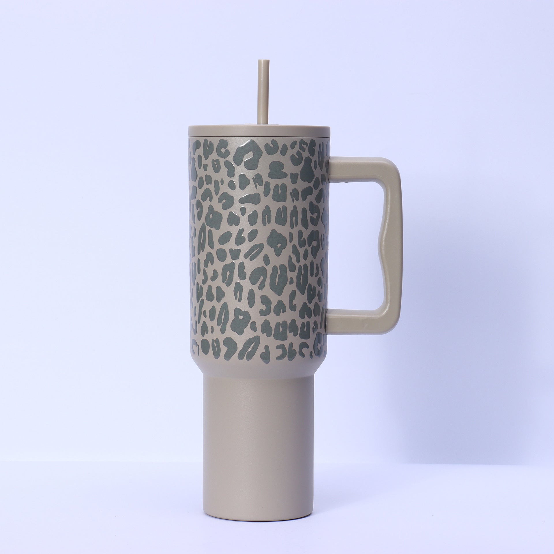 40oz Handle Leopard Print Cup 304 Stainless Steel Thermos Cup Portable Straw Car Cup Large Capacity Ice Cup