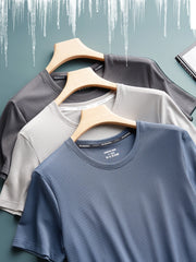 Silk Quick-Drying Middle-Aged round Neck Short-Sleeved T-shirt