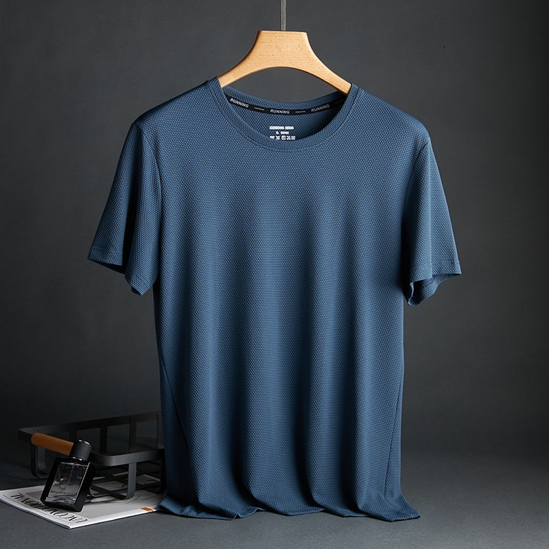 Silk Quick-Drying Middle-Aged round Neck Short-Sleeved T-shirt