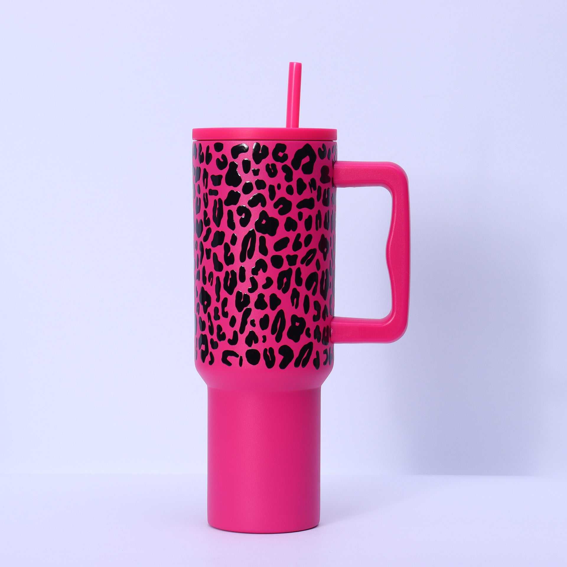 40oz Handle Leopard Print Cup 304 Stainless Steel Thermos Cup Portable Straw Car Cup Large Capacity Ice Cup