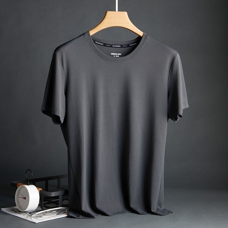 Silk Quick-Drying Middle-Aged round Neck Short-Sleeved T-shirt