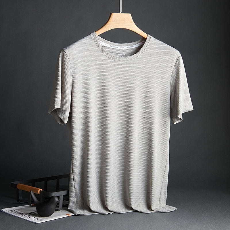 Silk Quick-Drying Middle-Aged round Neck Short-Sleeved T-shirt