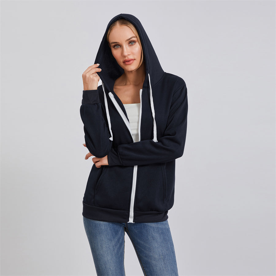 wsevypo Autumn Casual Sporty Hoodies Women's Long Sleeve Zip-up Hooded Sweatshirts with Front Pockets Street Workout Outwear