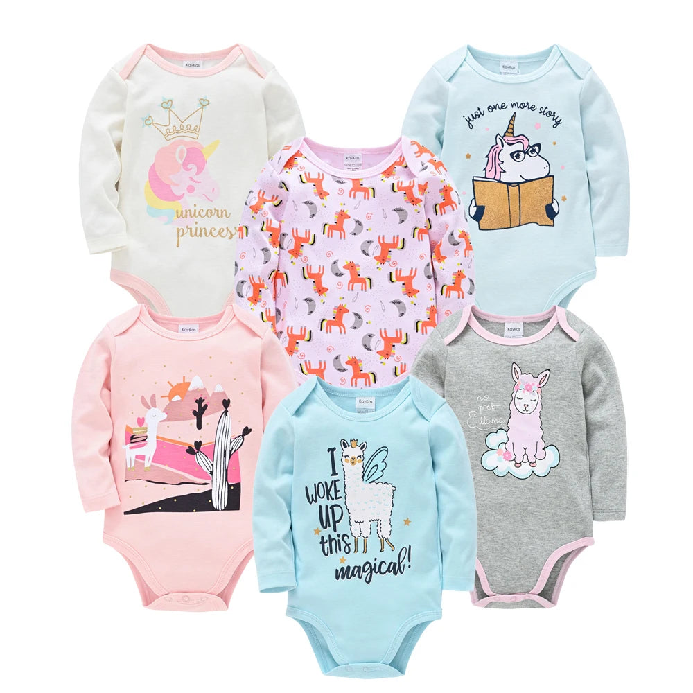 KAVKAS Baby Boy Clothes 6 Pcs/Lot Long Sleeve roupa bebes Bodysuit 0-24 Months Cartoon Print Newborn Cotton Jumpsuit