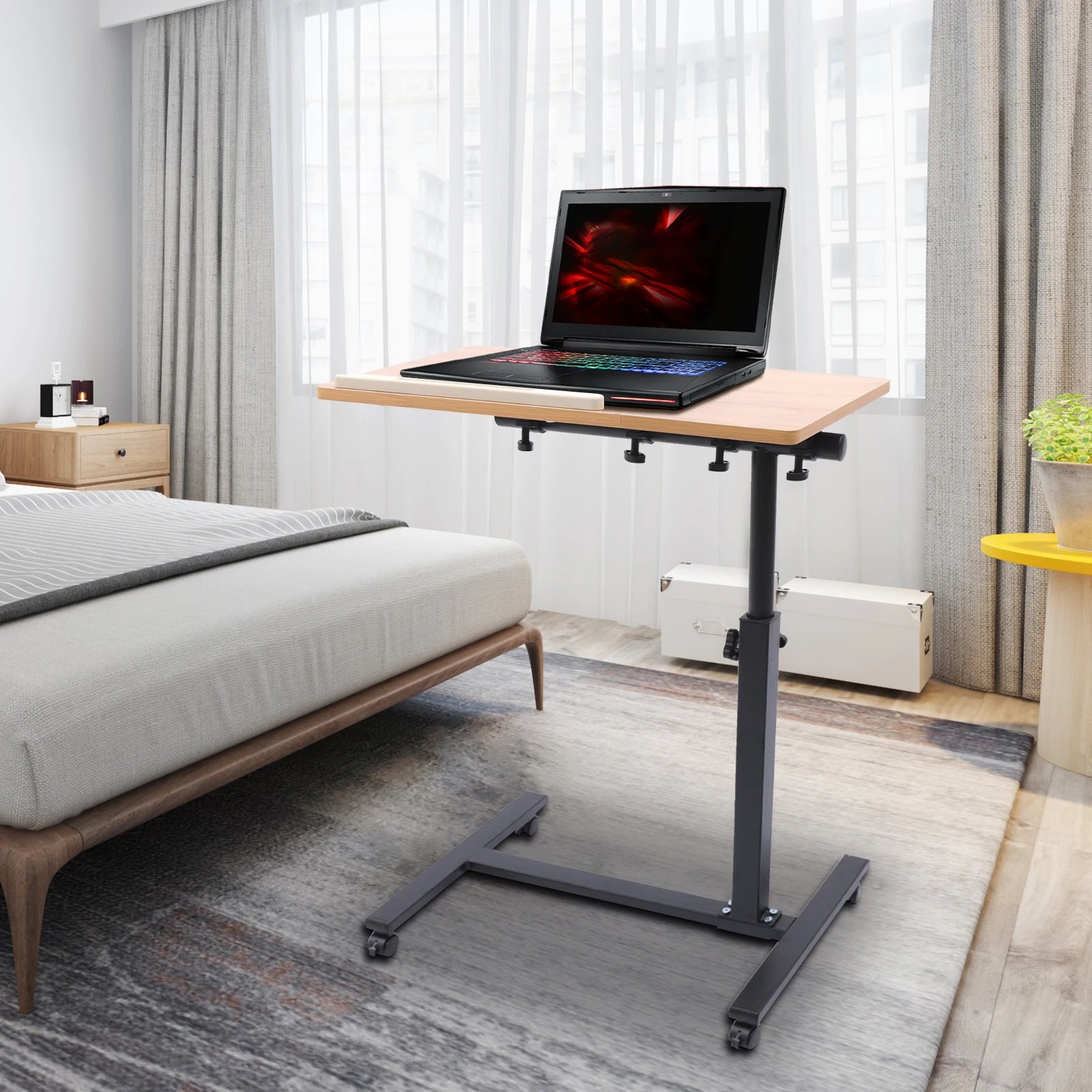 Rolling Laptop Desk 360° Rotation Computer Mobile Stand Adjustable Height Computer Table Sofa Side Tables for Home Office