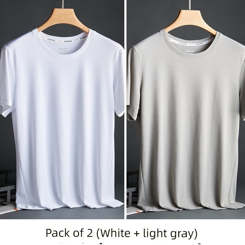 Silk Quick-Drying Middle-Aged round Neck Short-Sleeved T-shirt