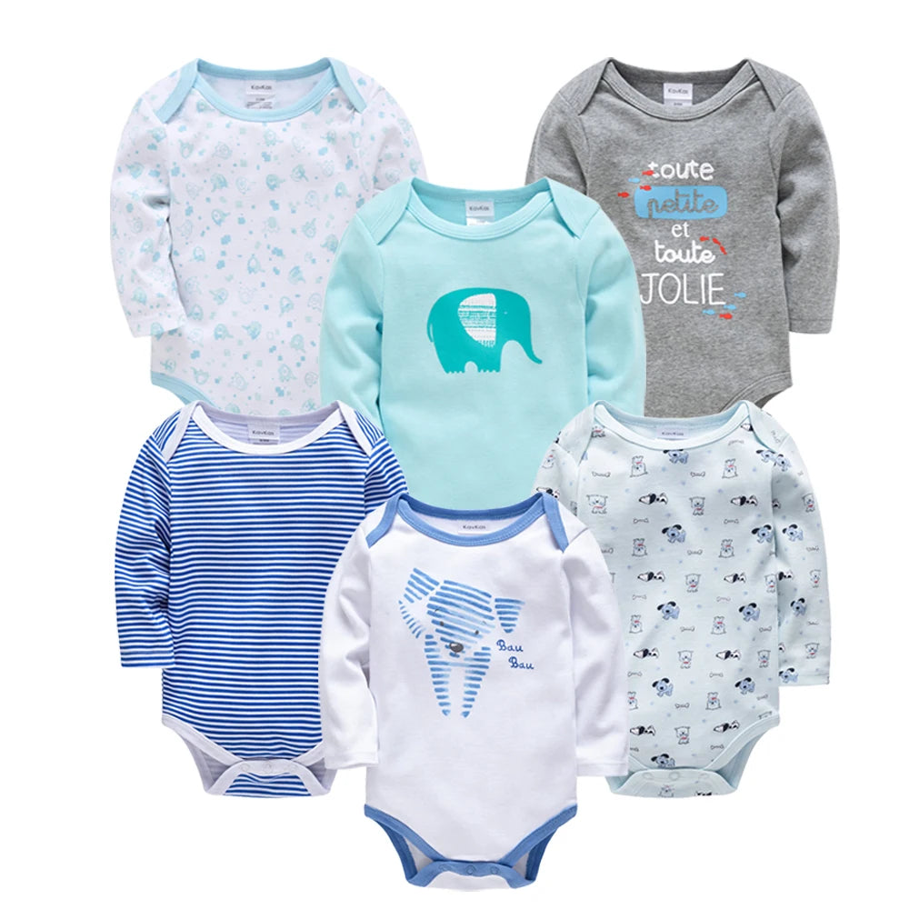 KAVKAS Baby Boy Clothes 6 Pcs/Lot Long Sleeve roupa bebes Bodysuit 0-24 Months Cartoon Print Newborn Cotton Jumpsuit
