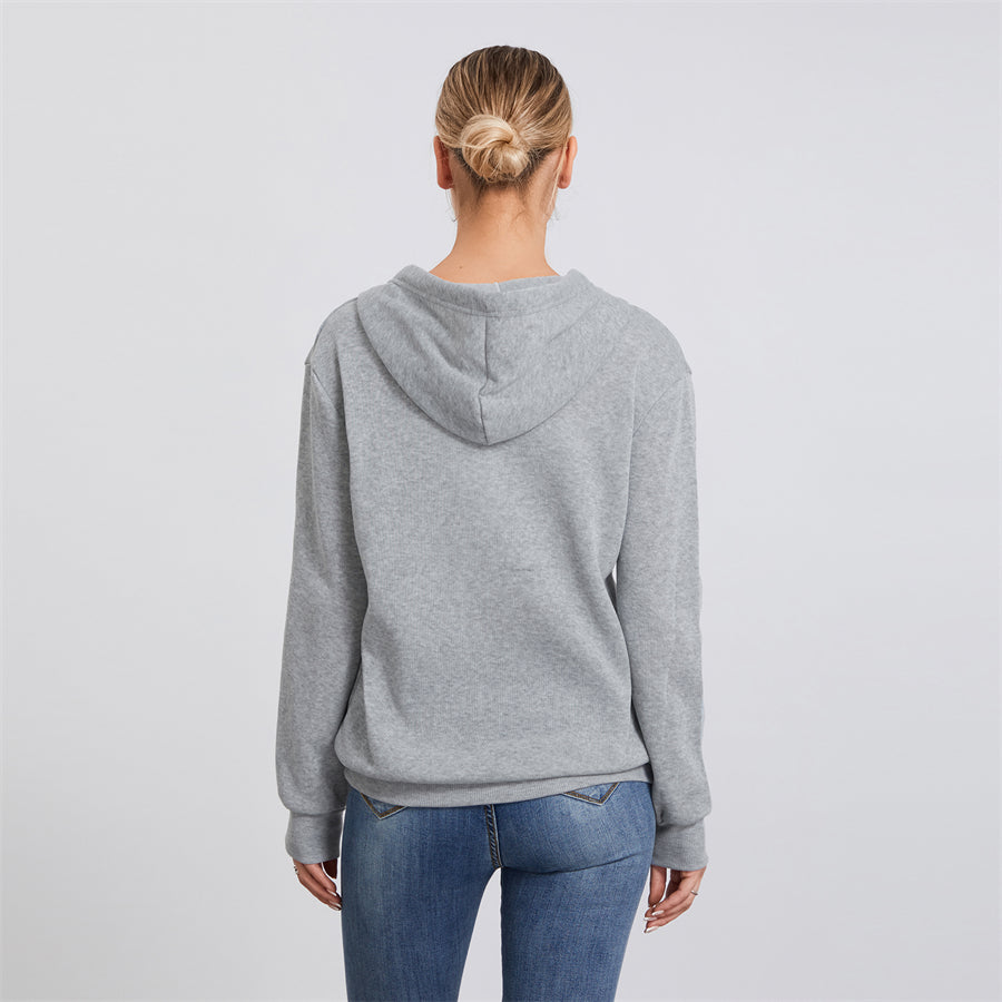 wsevypo Autumn Casual Sporty Hoodies Women's Long Sleeve Zip-up Hooded Sweatshirts with Front Pockets Street Workout Outwear