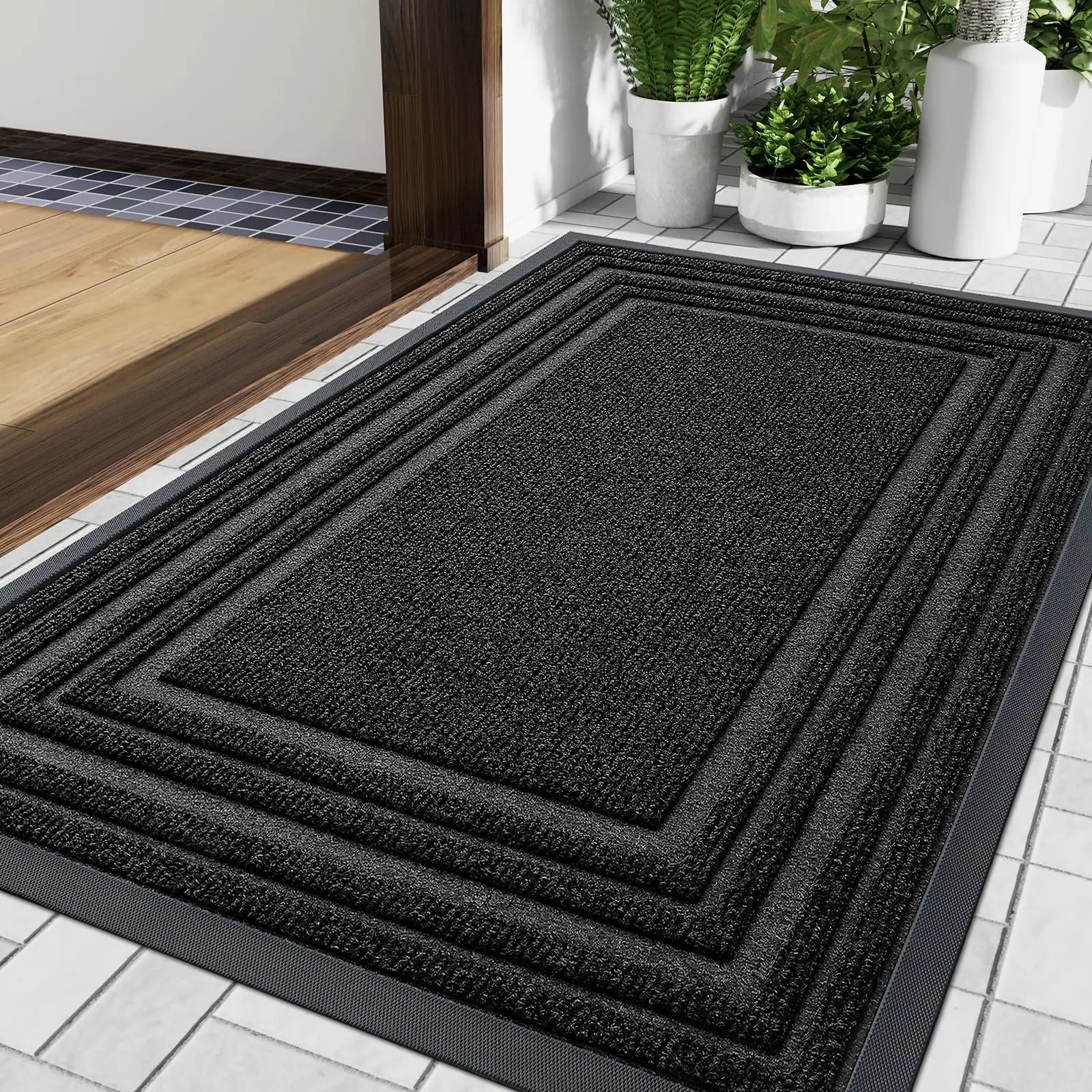 Olanly Natural Rubber Mat Non Slips Low Profile Outdoor Mat For Home Entrance Floor Doormats Heavy Duty Door Mat Outdoor Indoor