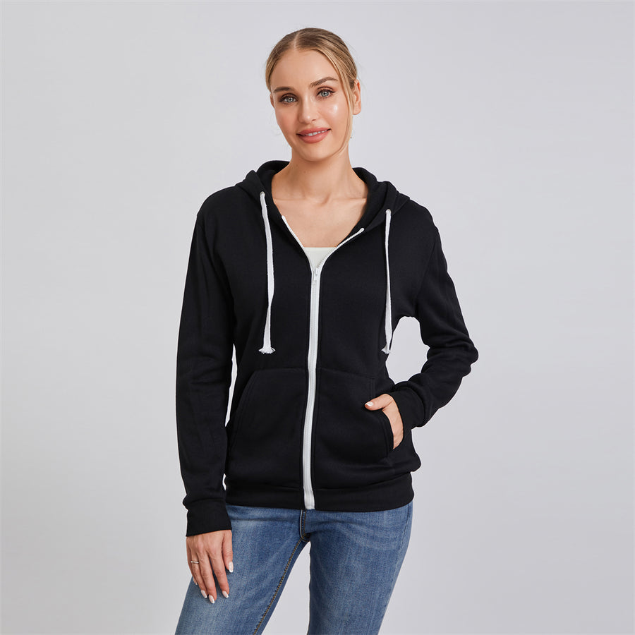 wsevypo Autumn Casual Sporty Hoodies Women's Long Sleeve Zip-up Hooded Sweatshirts with Front Pockets Street Workout Outwear